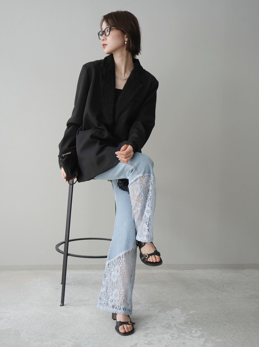 [予約]レースドッキングオーバージャケット/black