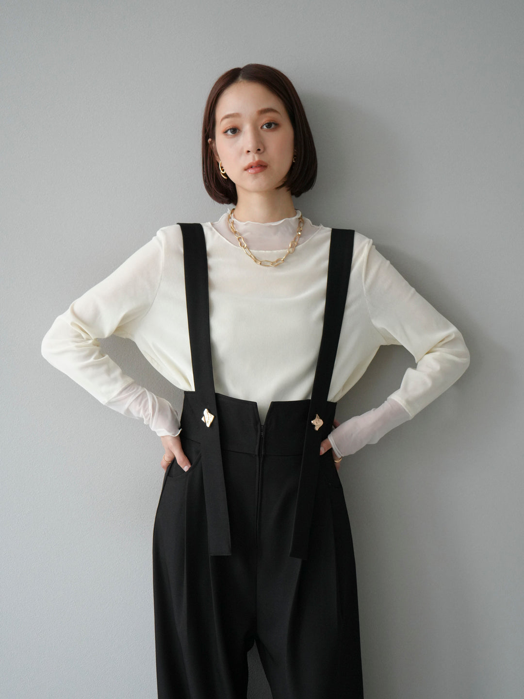 [予約]シアー切替ベロアトップス/オフホワイト