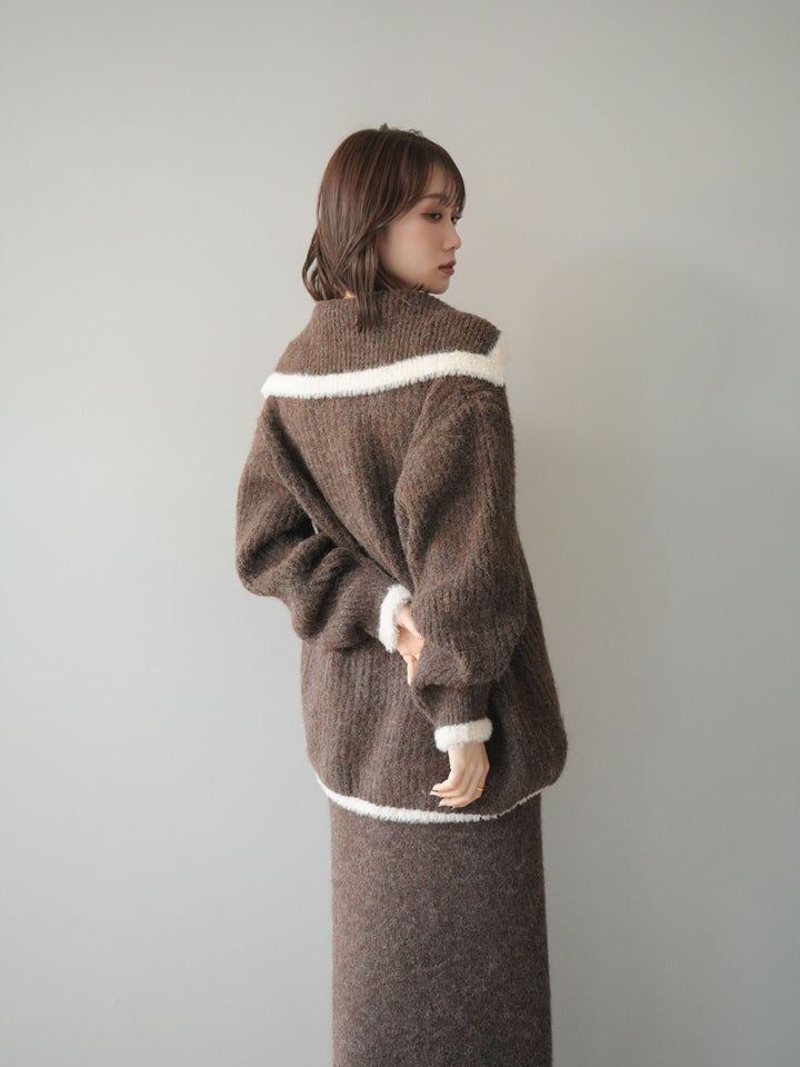 [SET]襟付き配色シャギーニット＆ロングスカートSET UP(2set)