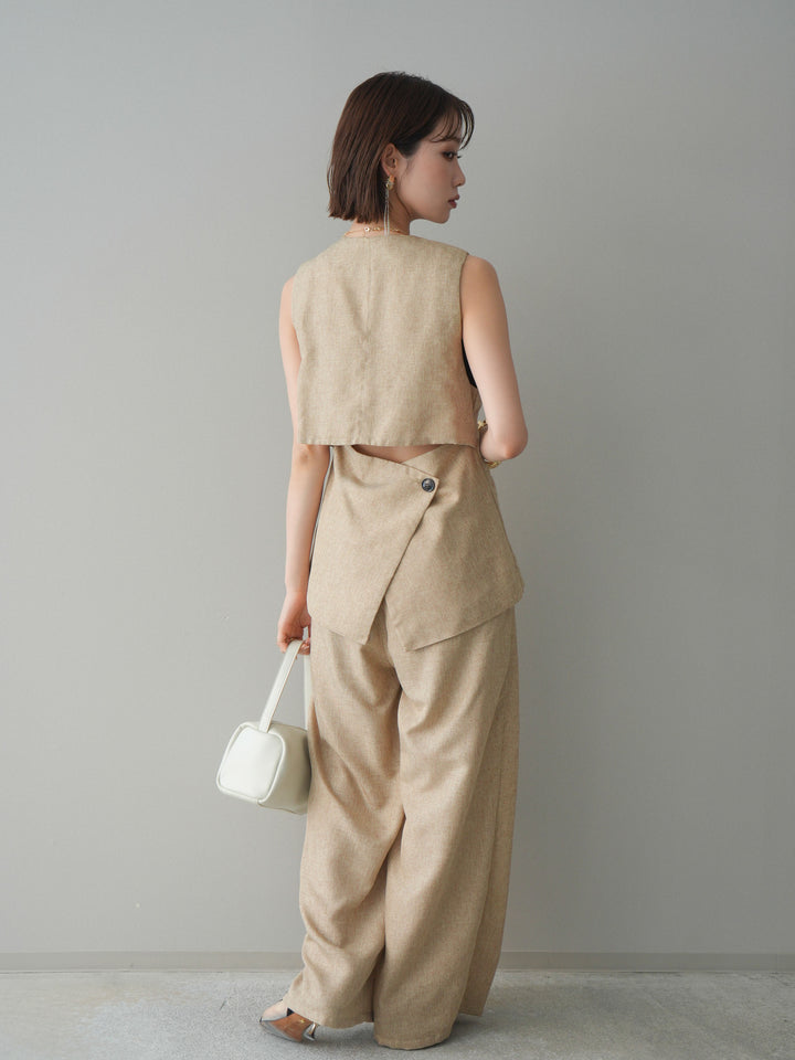 [SET]リネンライクバックオープンジレ+リネンライクタックワイドパンツ(2set)