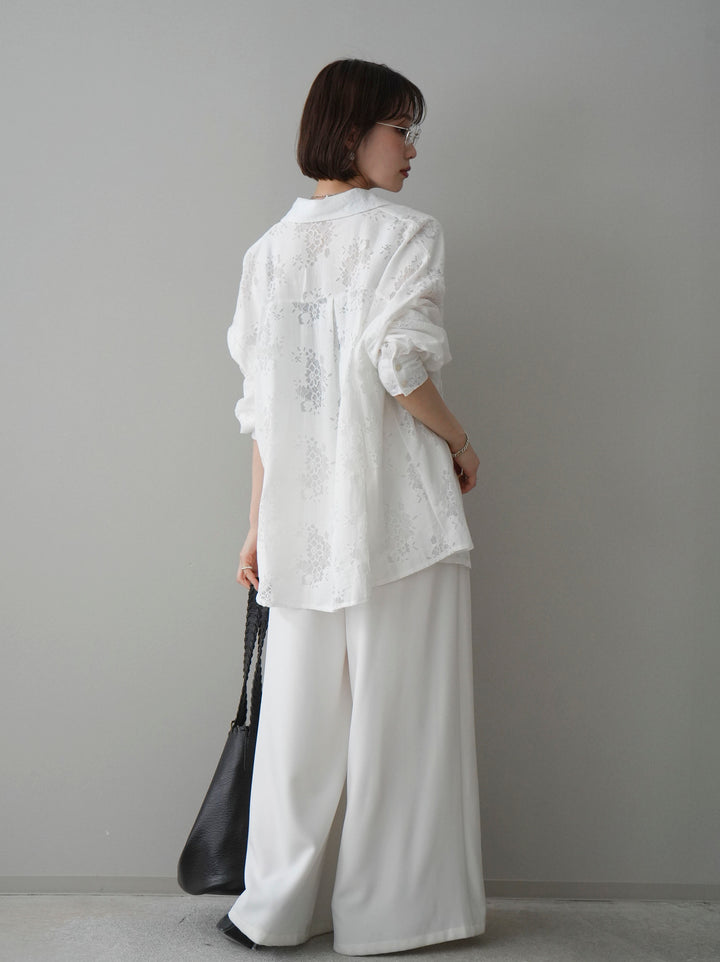 [予約]編み込みベルト付タックワイドパンツ/white