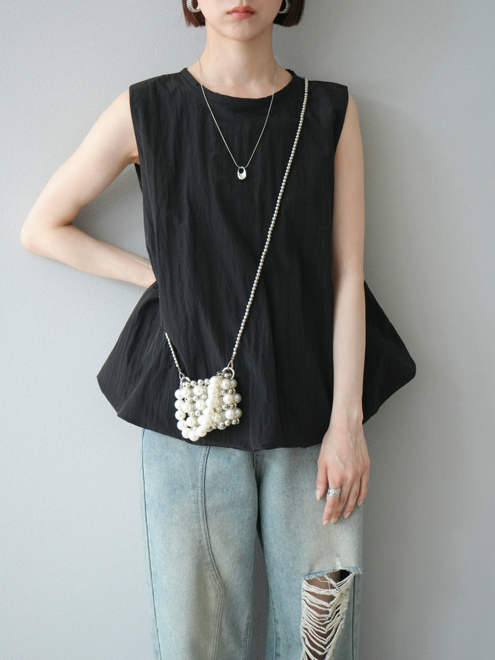 [預購] 墊圈塔夫綢氣球襯衫/黑色