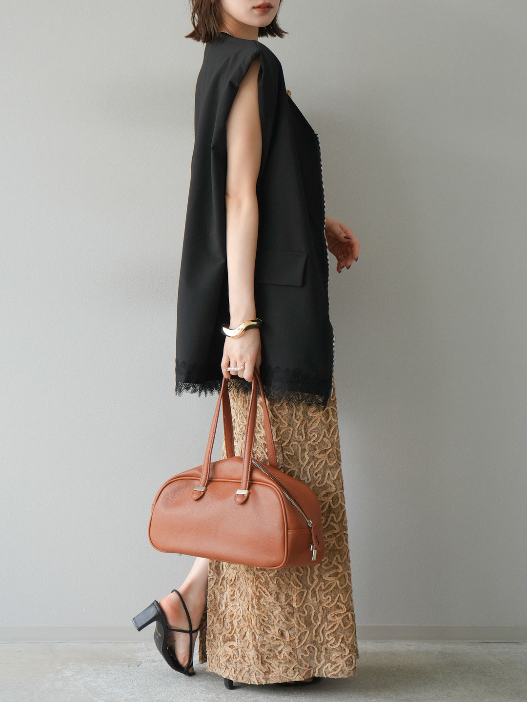 [予約]パイピングフラワーシアーベロアスカート/ベージュ