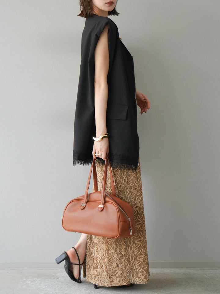 [予約]パイピングフラワーシアーベロアスカート/ベージュ