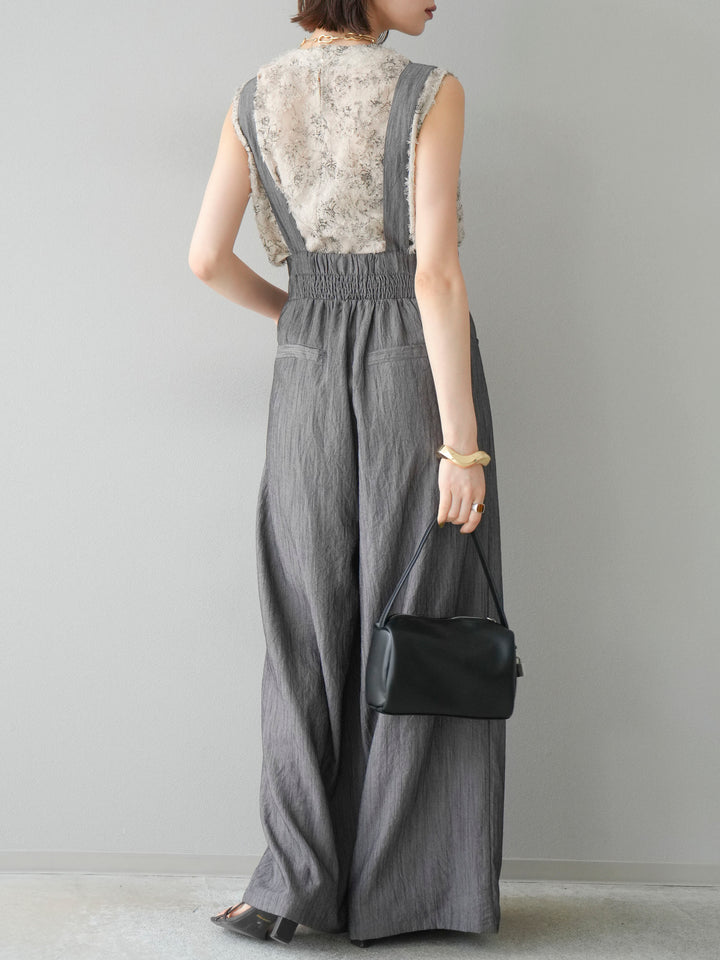 [予約]ストリングデザインハイウエストサロペット/チャコール