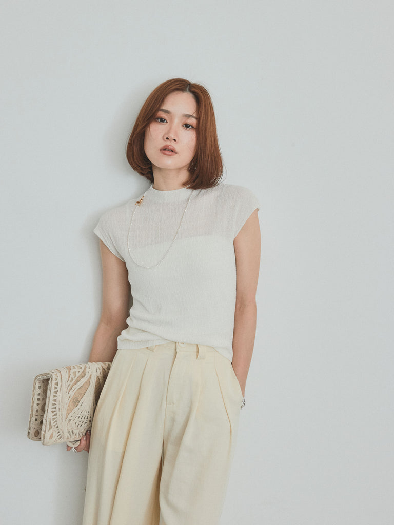 予約]フレンチスリーブシアーニットトップス/ホワイト – Lumier