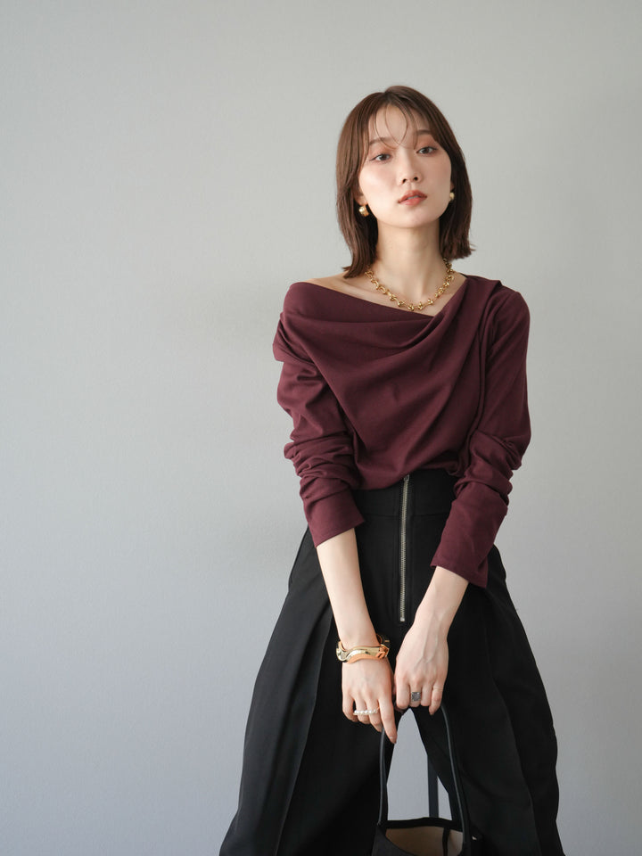 [予約]ドレープデザインカットソー/ブラウン