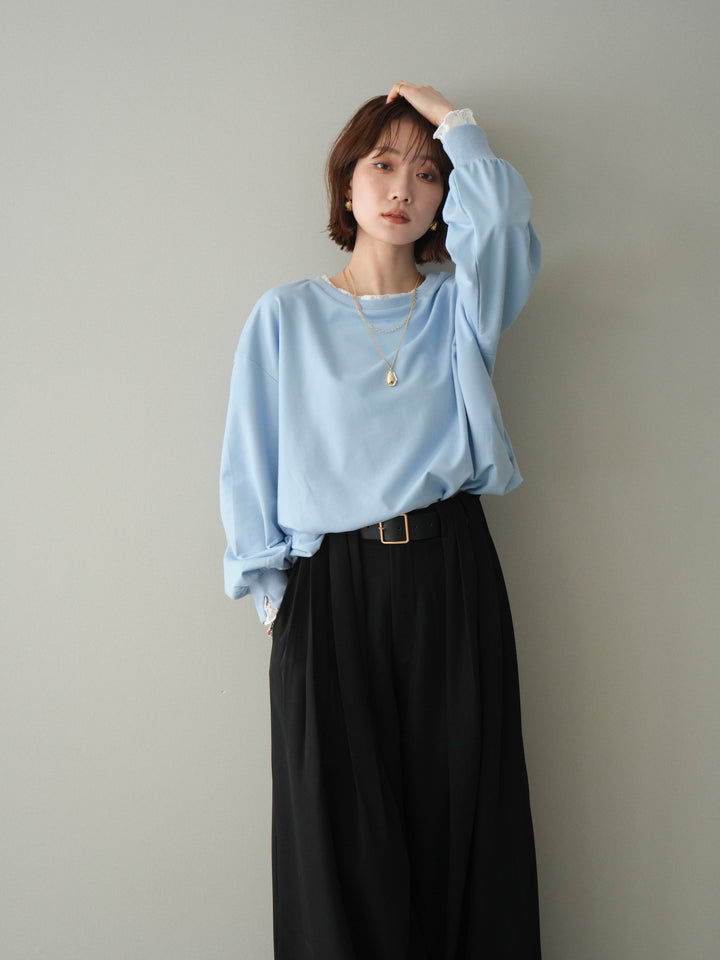 [予約]袖レースカットバルーンプルオーバー/sax