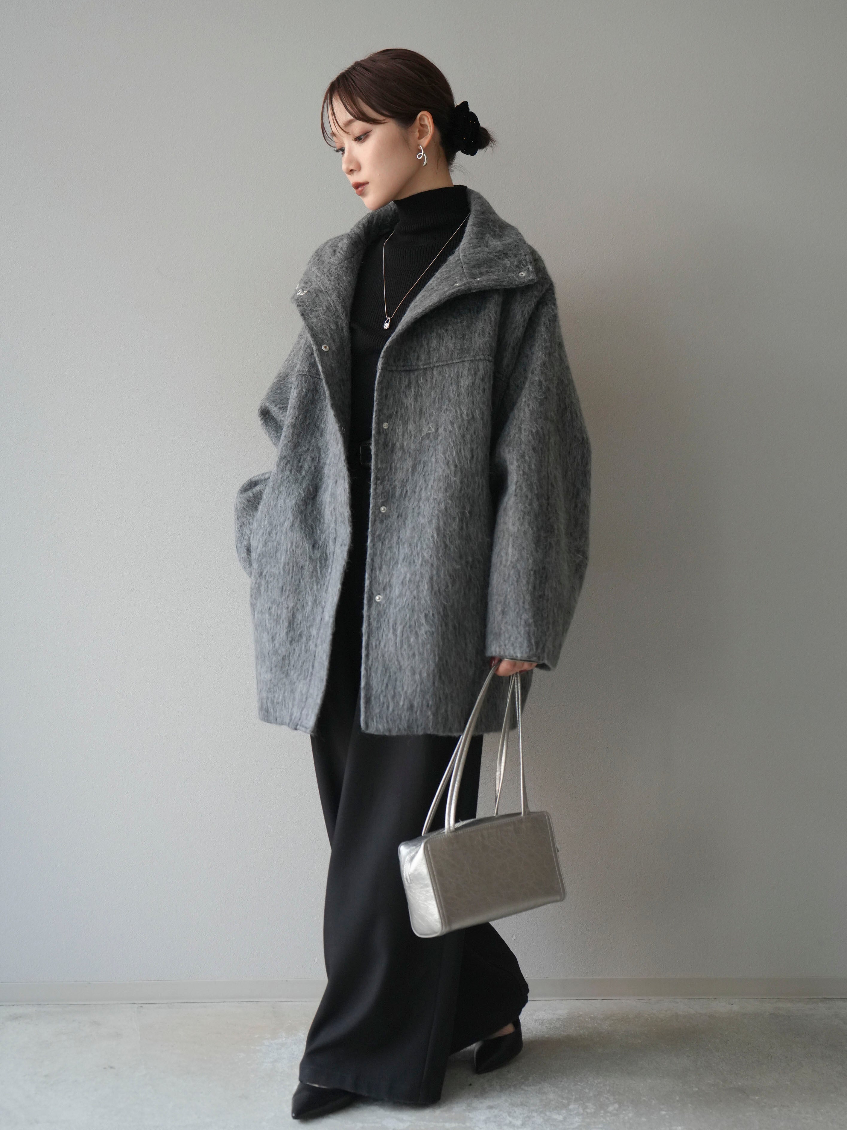 スタンドカラーシャギーコート　Lumier　リュミエ　コート　アウター　シャギー 予約]スタンドカラーシャギーコート/charcoal – Lumier