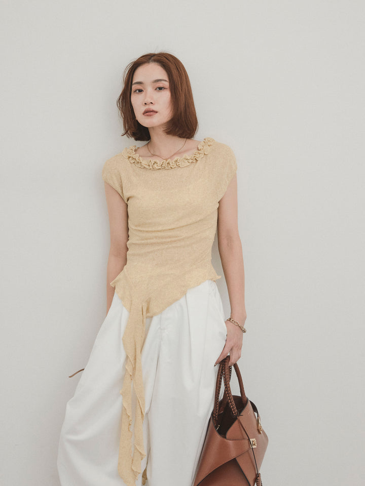 [套裝] 荷葉邊透視針織背心 + 設計環側褶褲 (2 套)