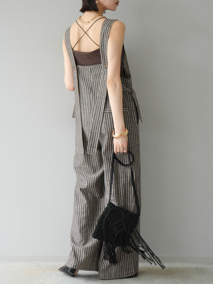 【預購】皮帶設計工裝褲/條紋