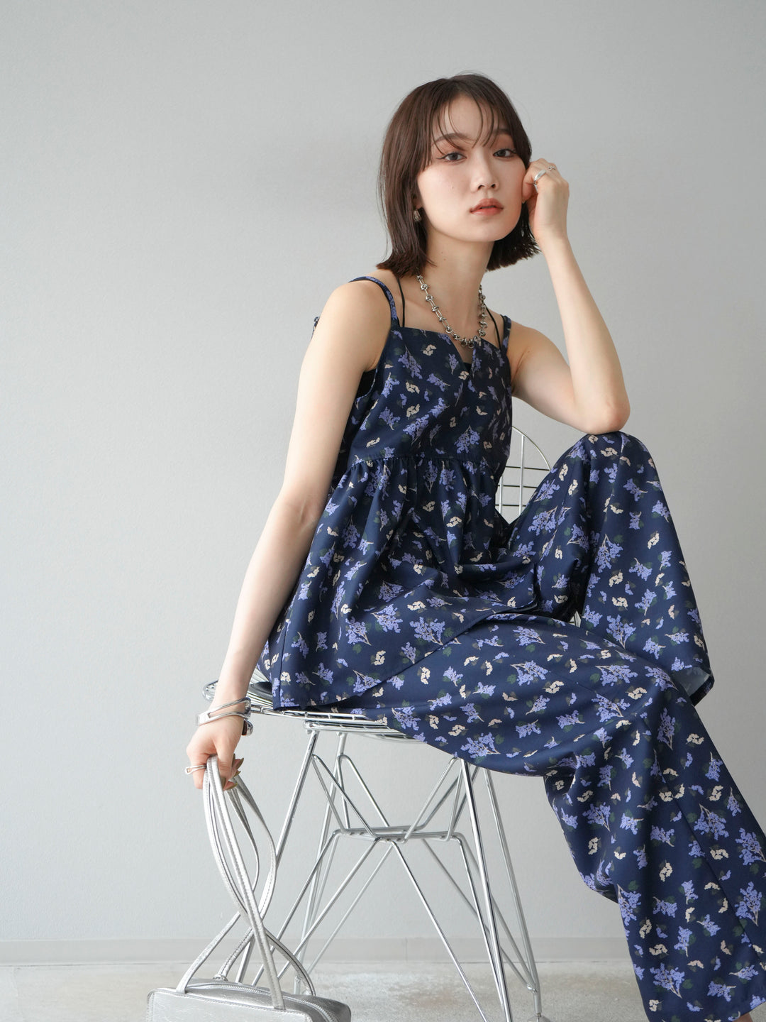 [予約]ブーケプリントキャミソール/ネイビー