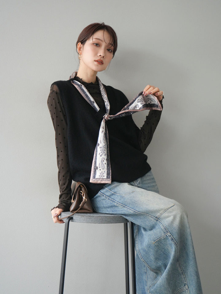 [予約]スカーフ付きニットベスト/black