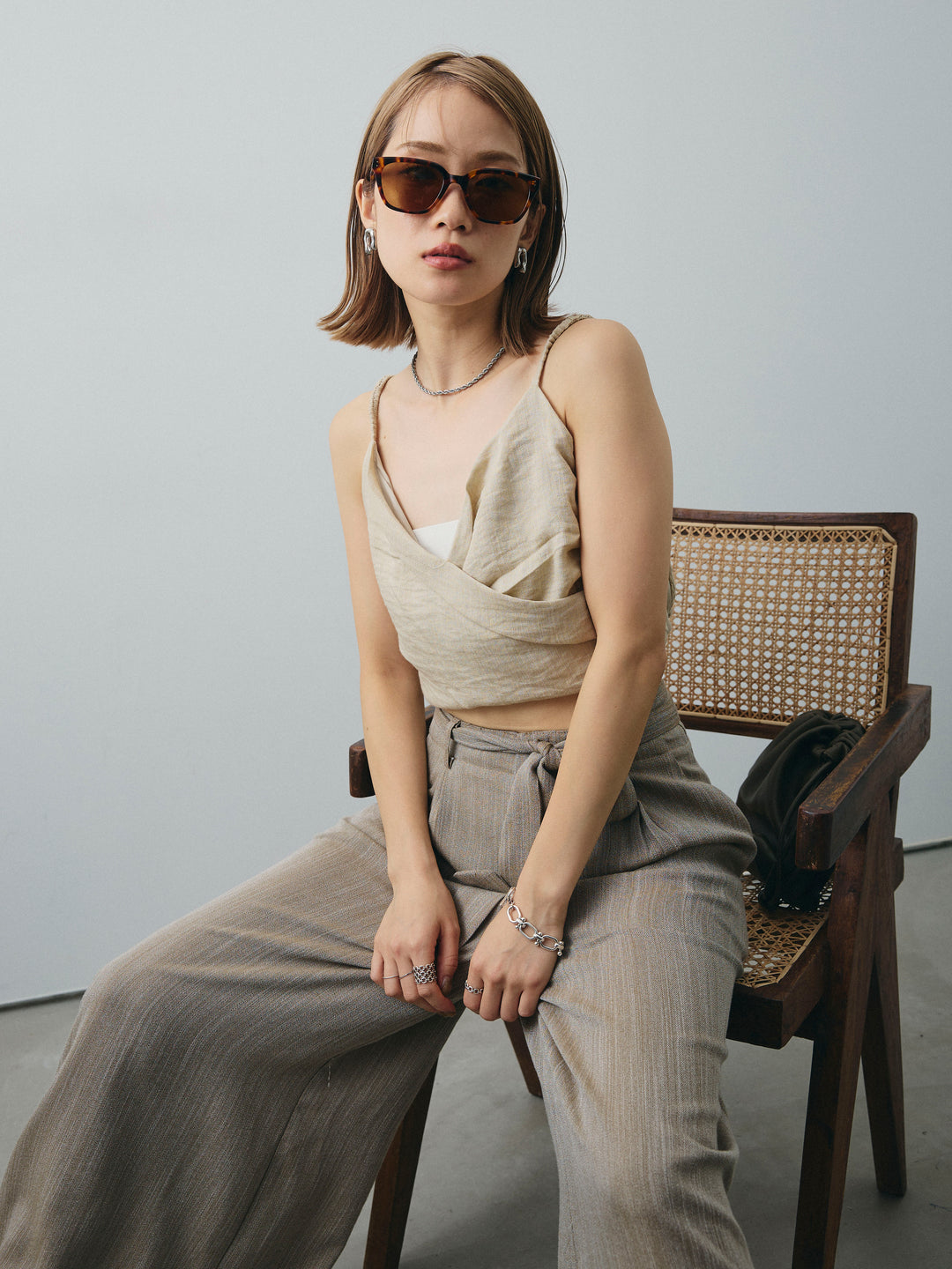 [SET]リネンライクカシュクールデザインビスチェ+リネンライクカシュクールデザインビスチェ(2set)