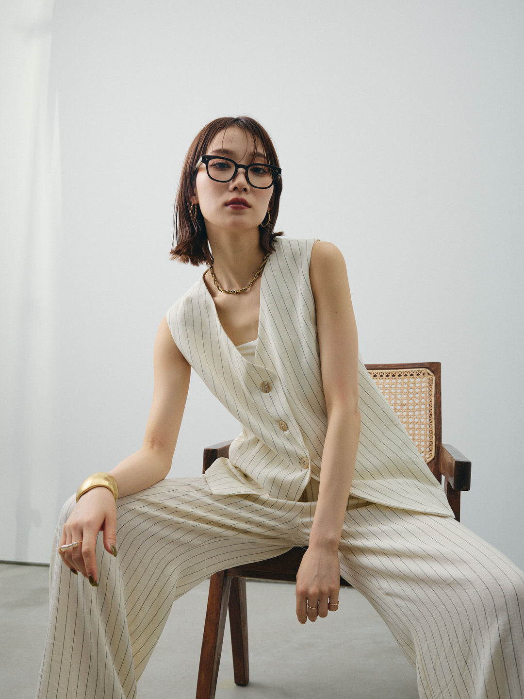 [SET] 條紋背心＆寬褲SET UP（2件套）