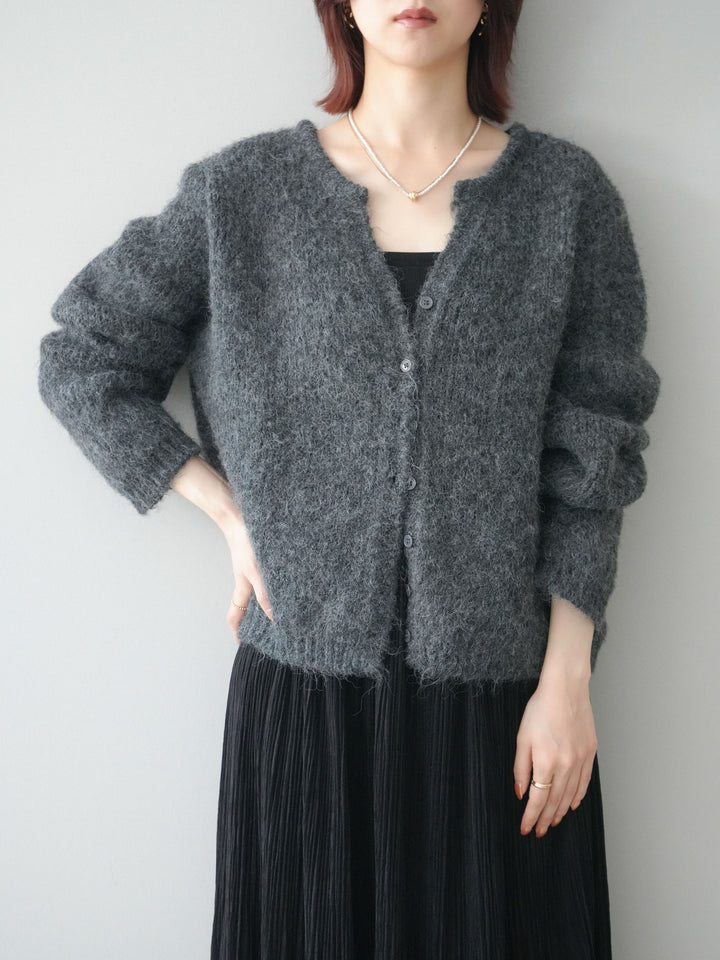 [予約]キーネックシャギーニットカーディガン/gray