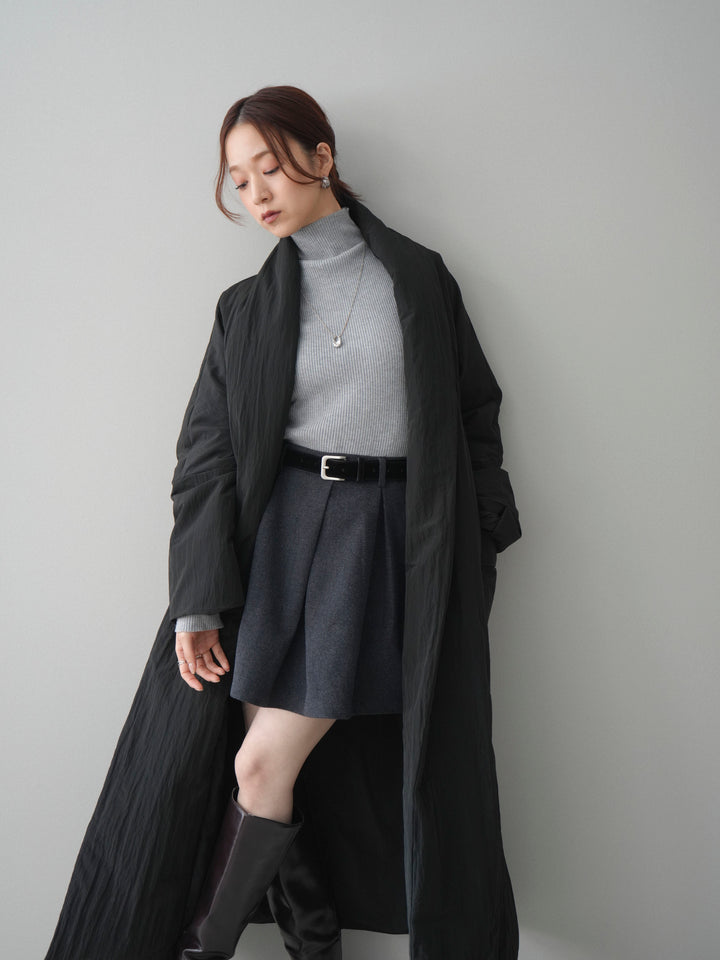 [SET]ロングダウンコート+袖ボタンボトルネックリブニットトップス(2set)