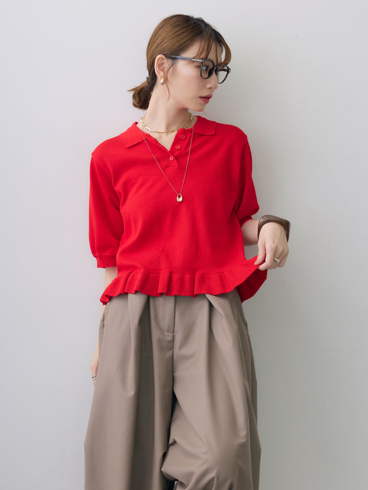 [予約]クールタッチポロフリルニットプルオーバー/red