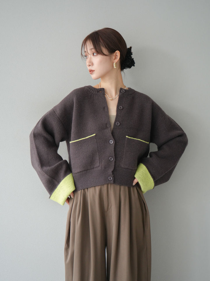 【SET】雙色針織開襟衫+褶襉設計寬褲（2套）