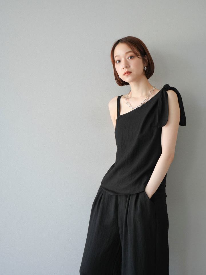 [SET]アシンメトリーショルダーデザイントップス＆ワイドパンツSET UP(2set)