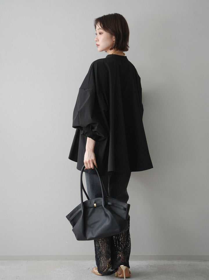 [予約]レース切替フレアデニムパンツ/black