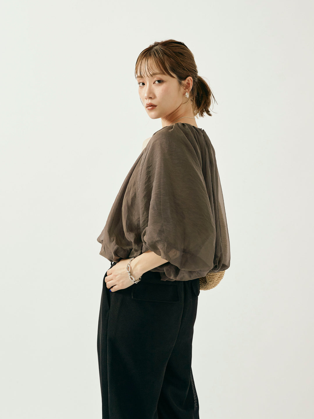 【Allure】[SET]オーガンジーバルーンショートブラウス+オーガンジーバルーンショートブラウス(2set)