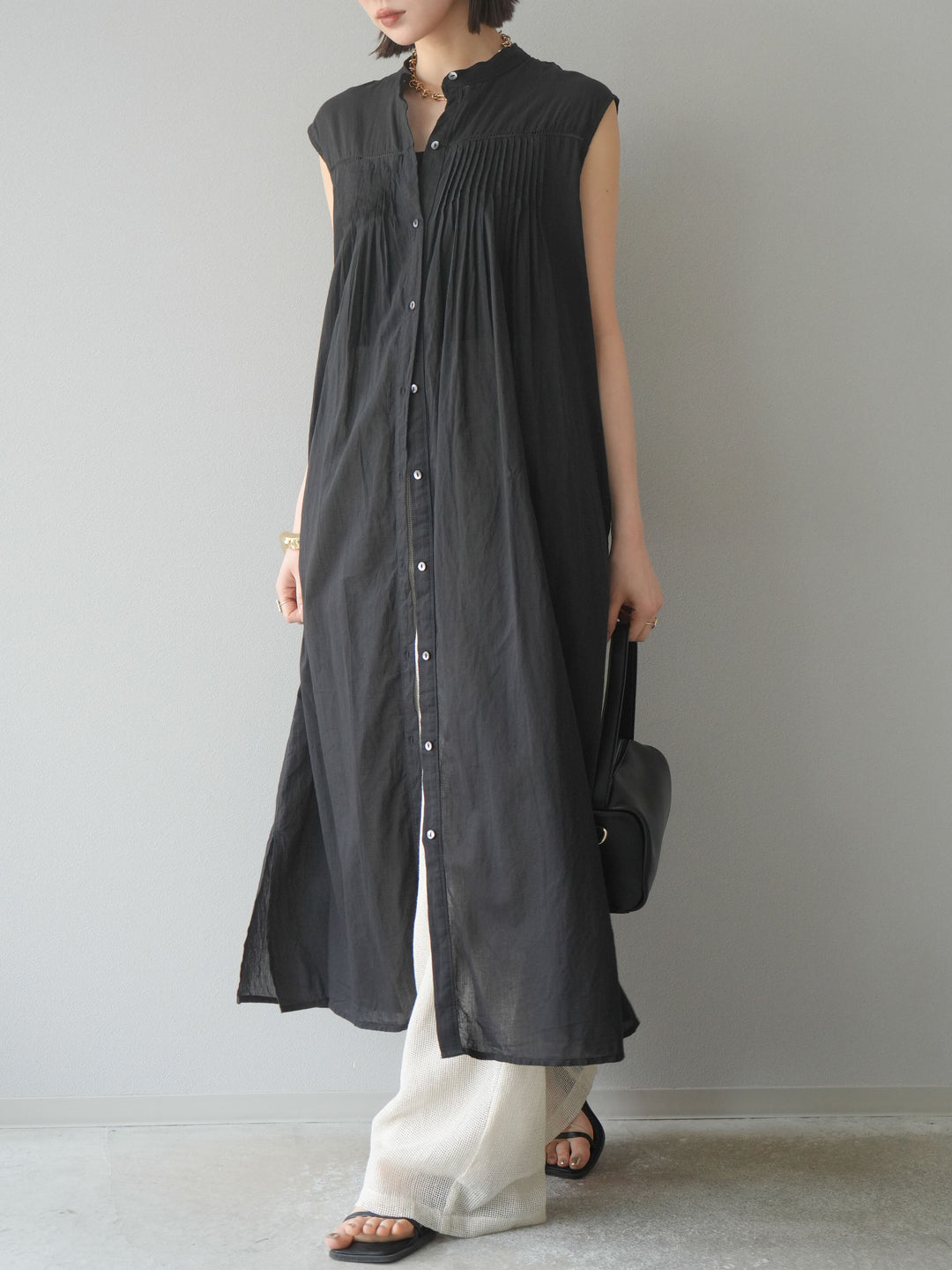[予約]インド製コットンボイルワンピース/ブラック
