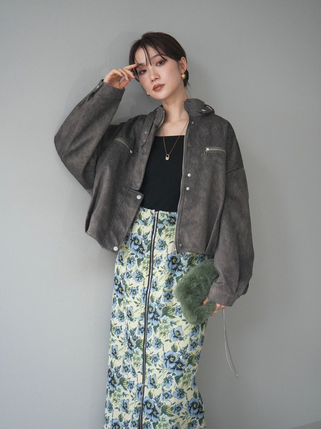 [予約]スエードジップデザインブルゾン/gray