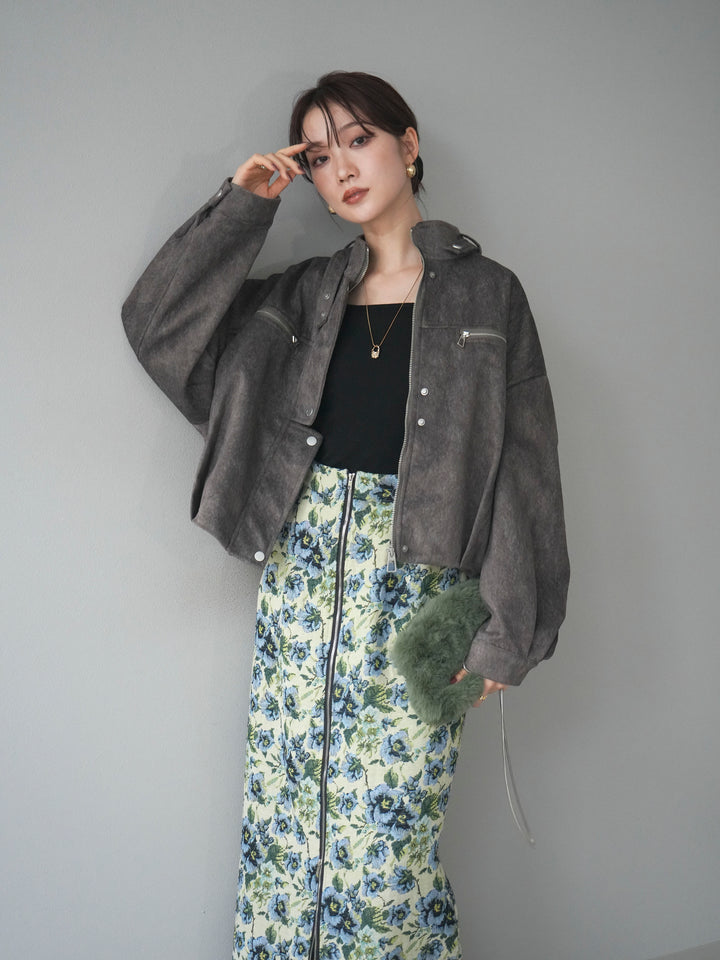 [予約]スエードジップデザインブルゾン/gray