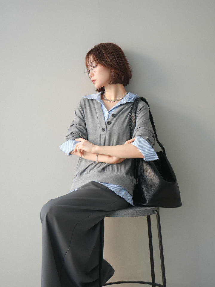 [予約]シャツレイヤードデザインカットプルオーバー/lightgray