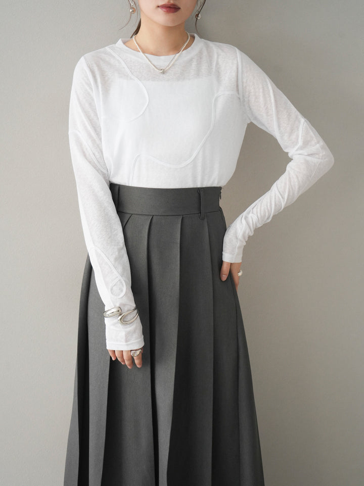 【預購】繩繡透視長袖T卹/米白色