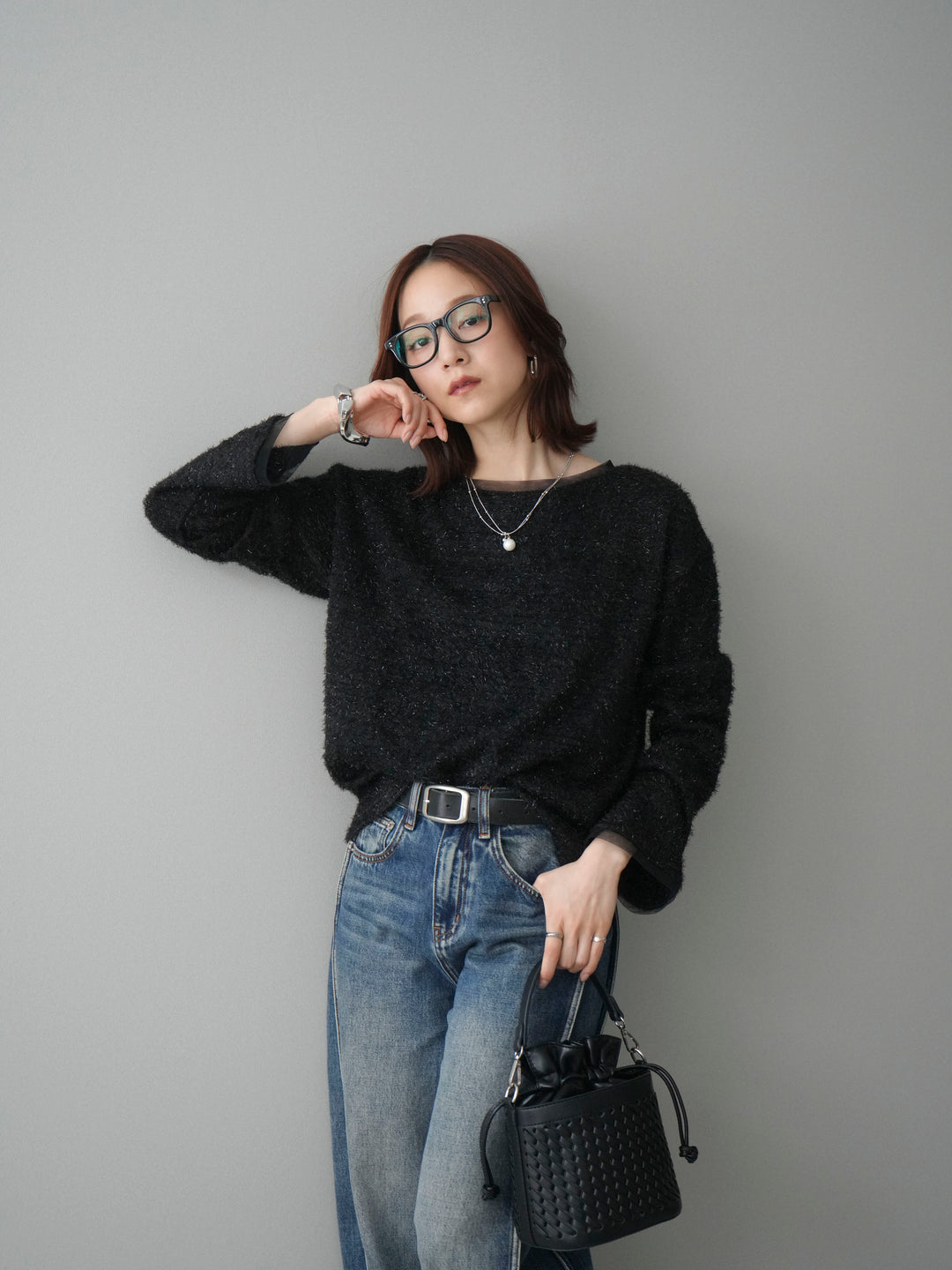 [予約]ラメシャギートップス/black