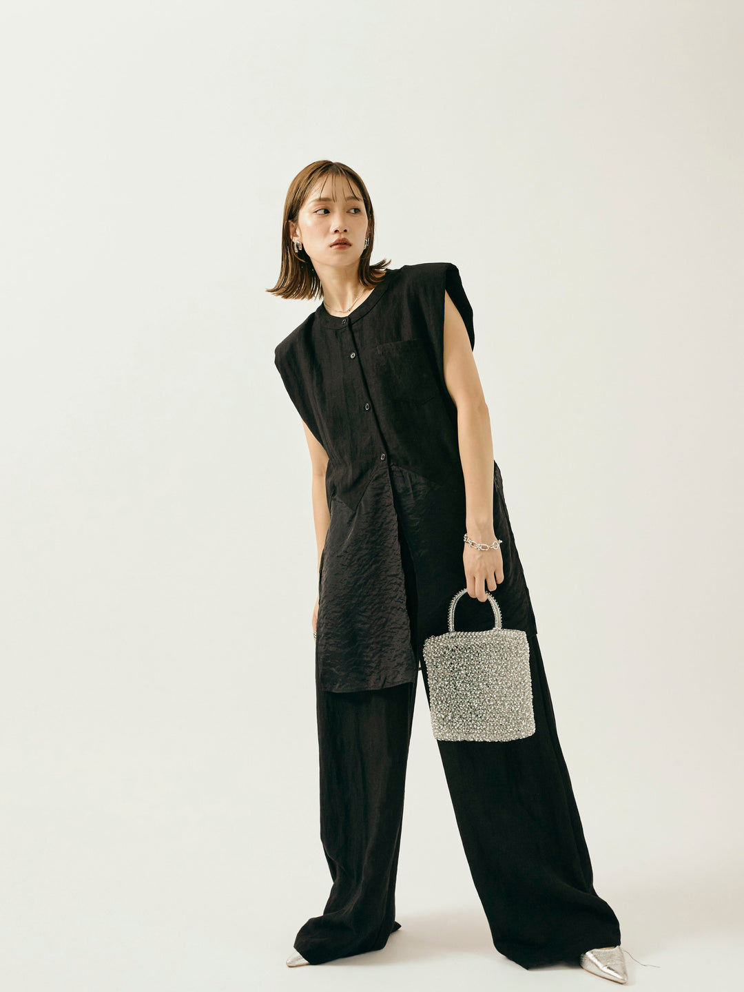 [SET]オーガンジーヘムブラウス＆ワイドパンツSET UP(2set)