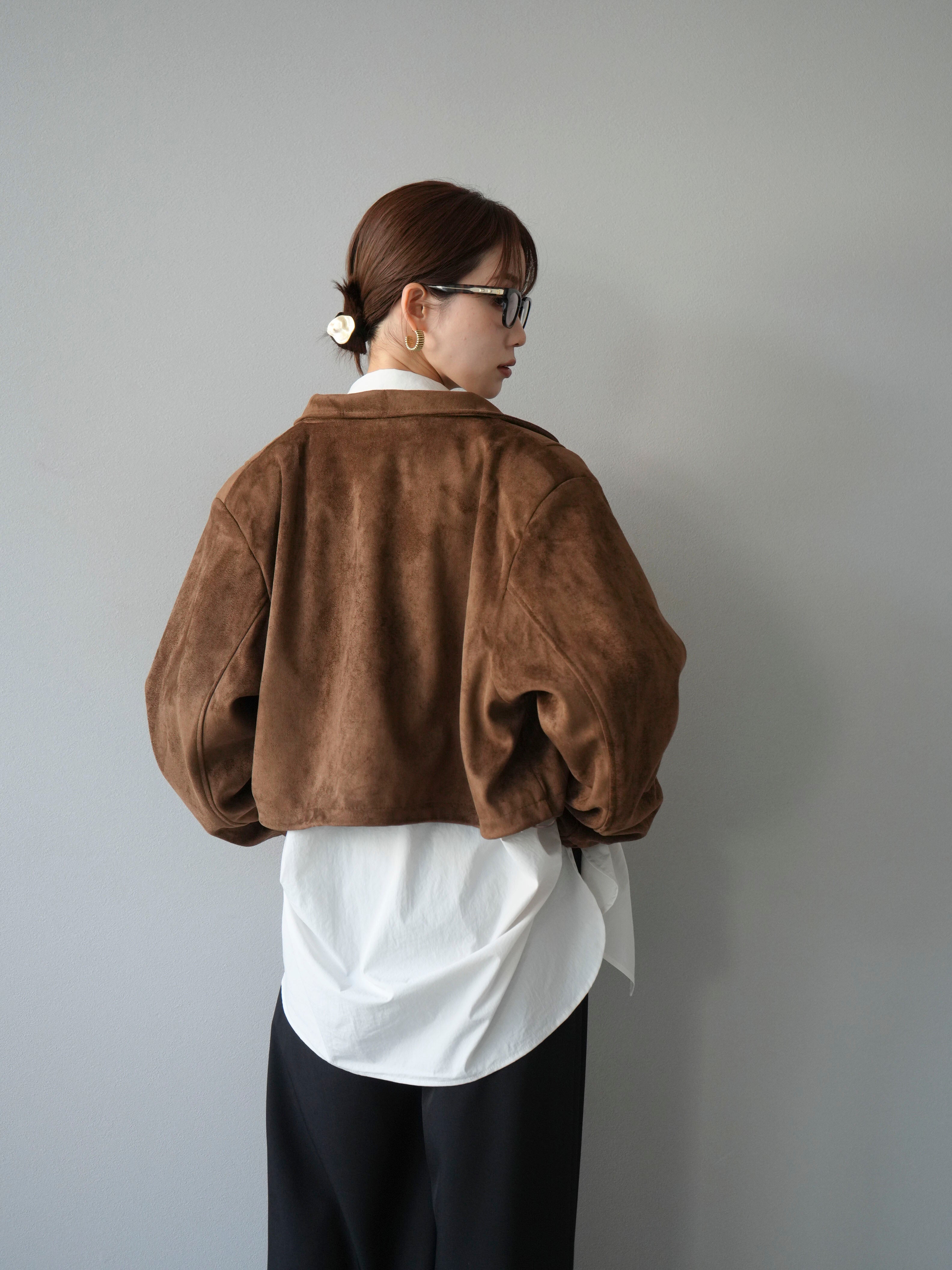 予約]パンチングデザインスエードショートジャケット/ブラウン – Lumier
