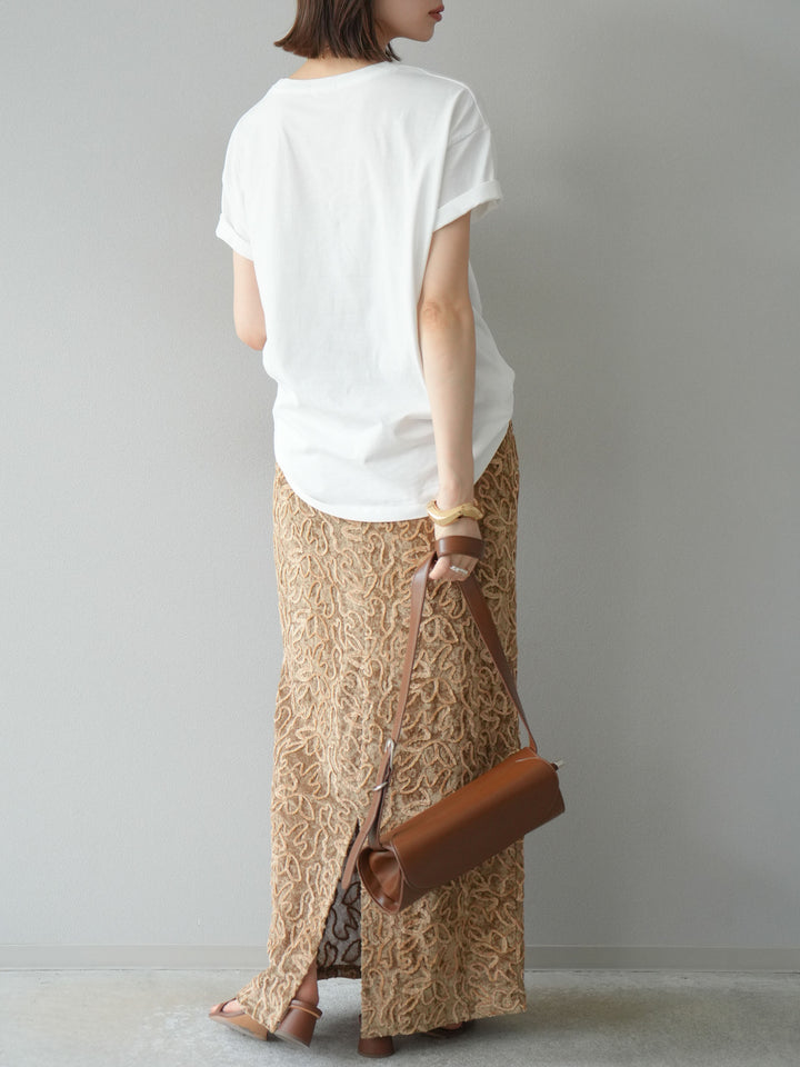 [予約]パイピングフラワーシアーベロアスカート/ベージュ