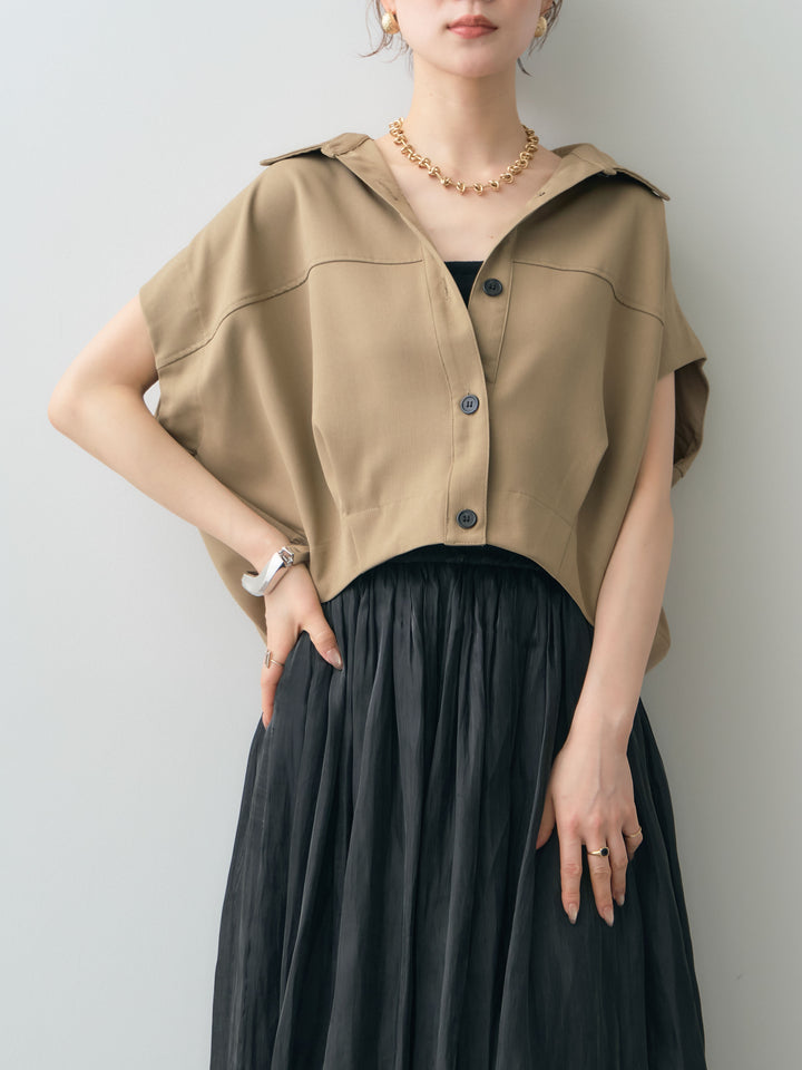 [予約]クレープデシンランタンノースリシャツ/beige