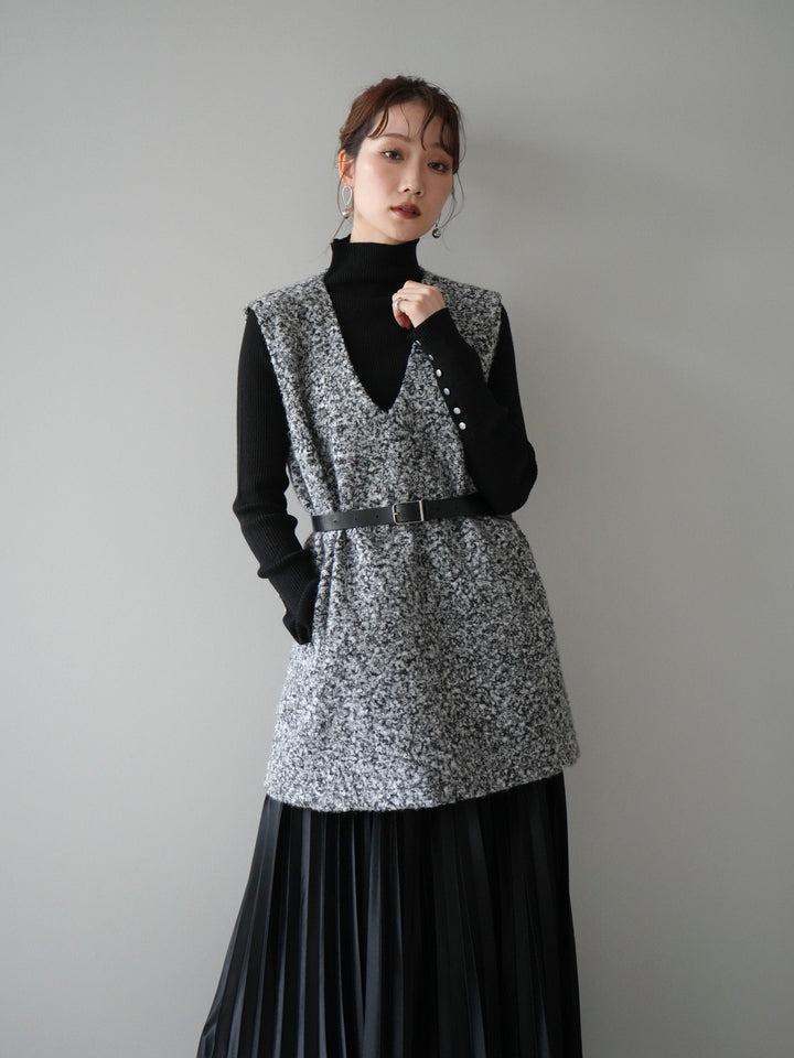 [予約]ミックスループヤーンニットミニワンピース/gray