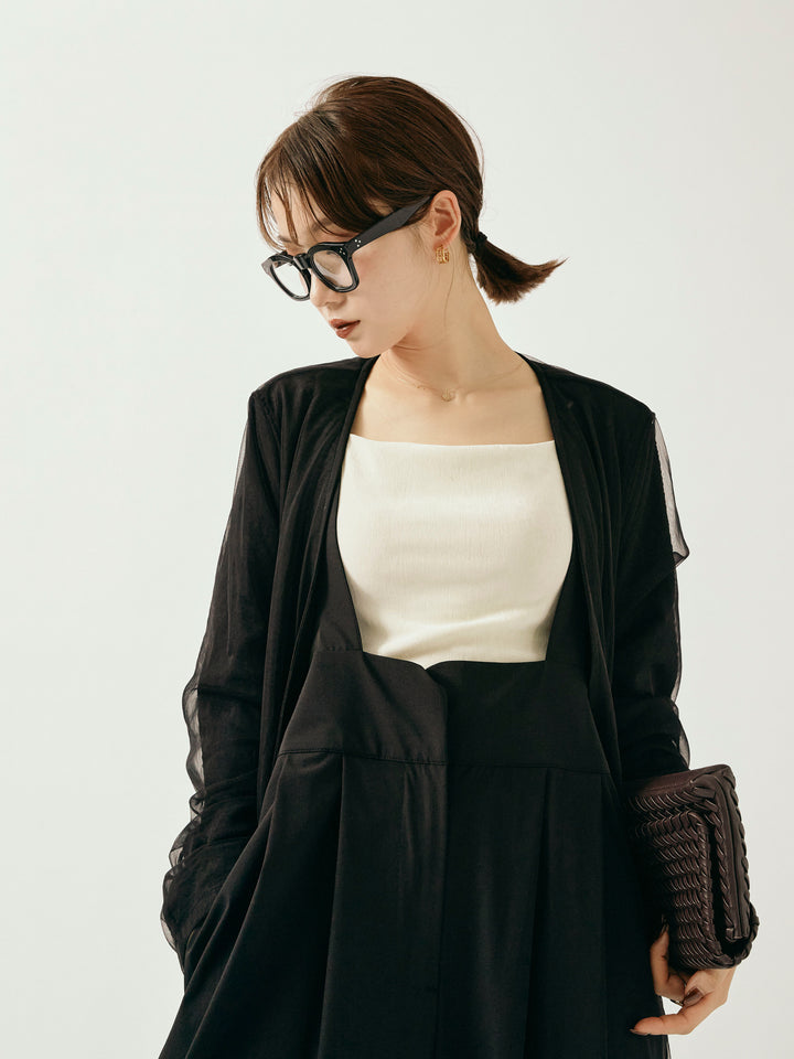 [予約]チュールレイヤードVジャケット/ブラック