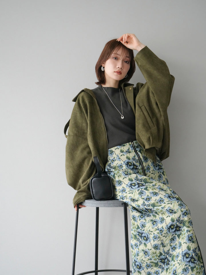 [套裝] 麂皮外套 + 小領法式針織上衣 + 哥布蘭前拉鍊緊身裙（3 套）