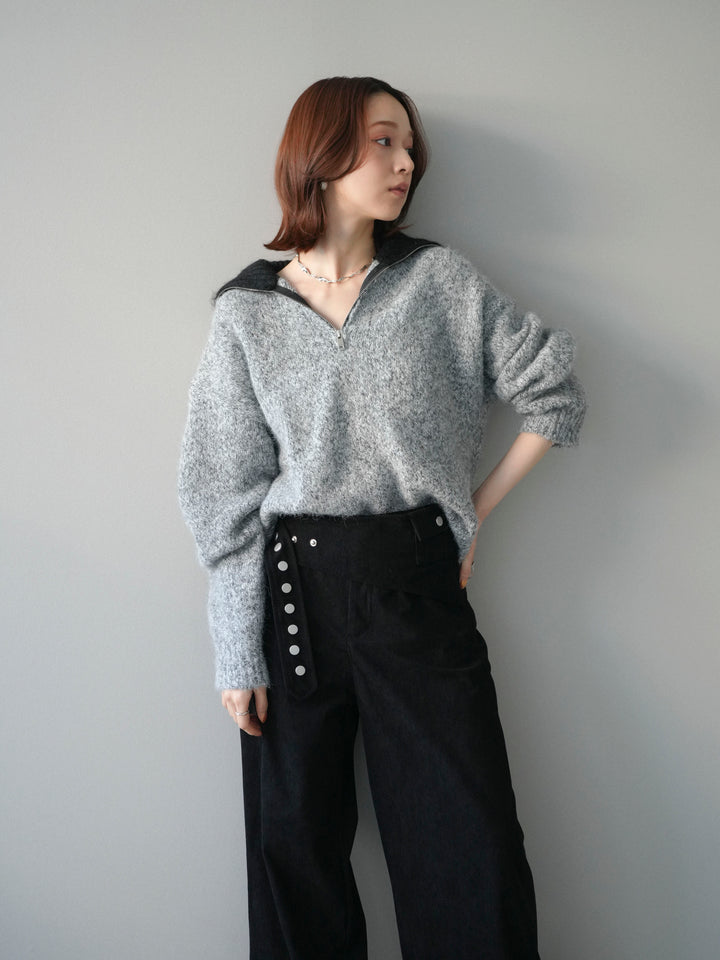 [予約]バイカラージップニットプルオーバー/gray