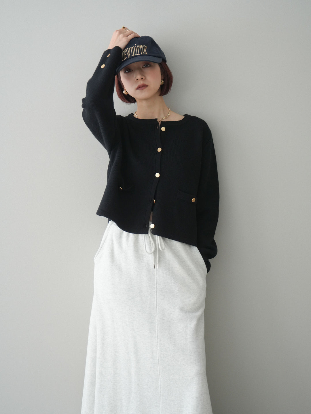 [SET]ゴールドボタンノーカラーニットジャケット+ゴールドボタンノーカラーニットジャケット(2set)