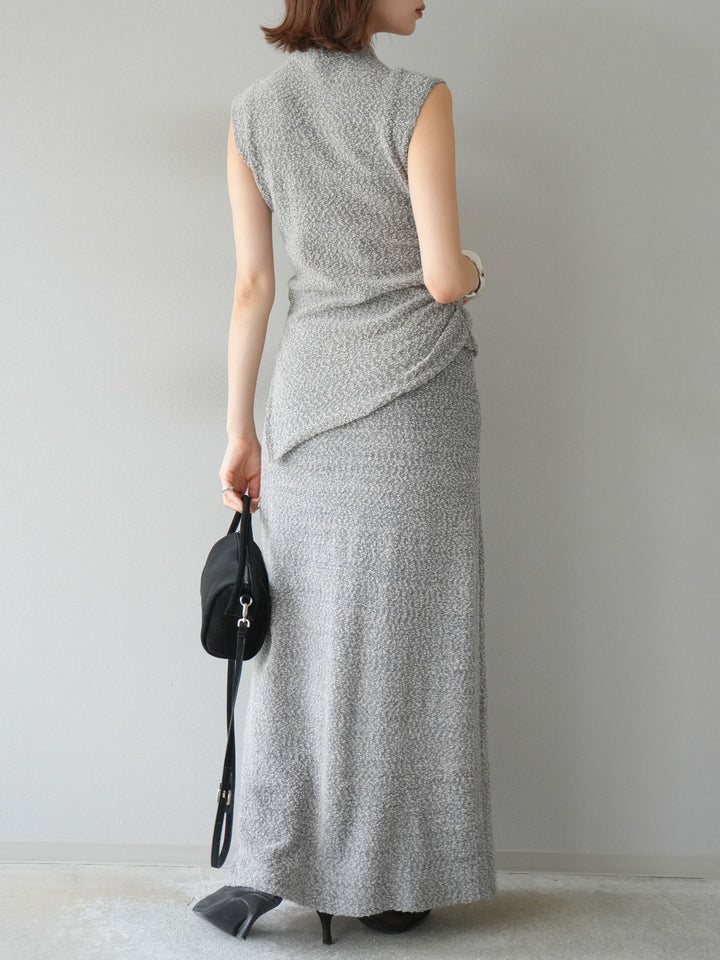 [予約]ブークレーニットIラインスカート/グレー