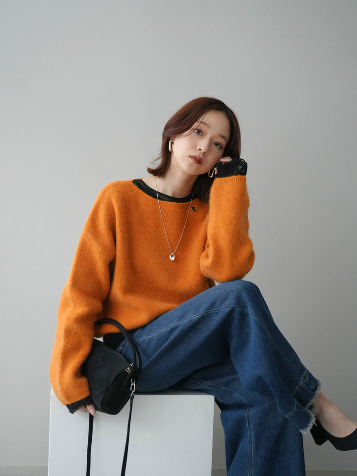[予約]アンゴラタッチボートネッククロップドプルオーバー/orange