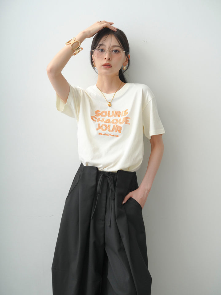 【套裝】Logo刺繡T卹+皮帶環彎腰闊腿褲（兩件套）