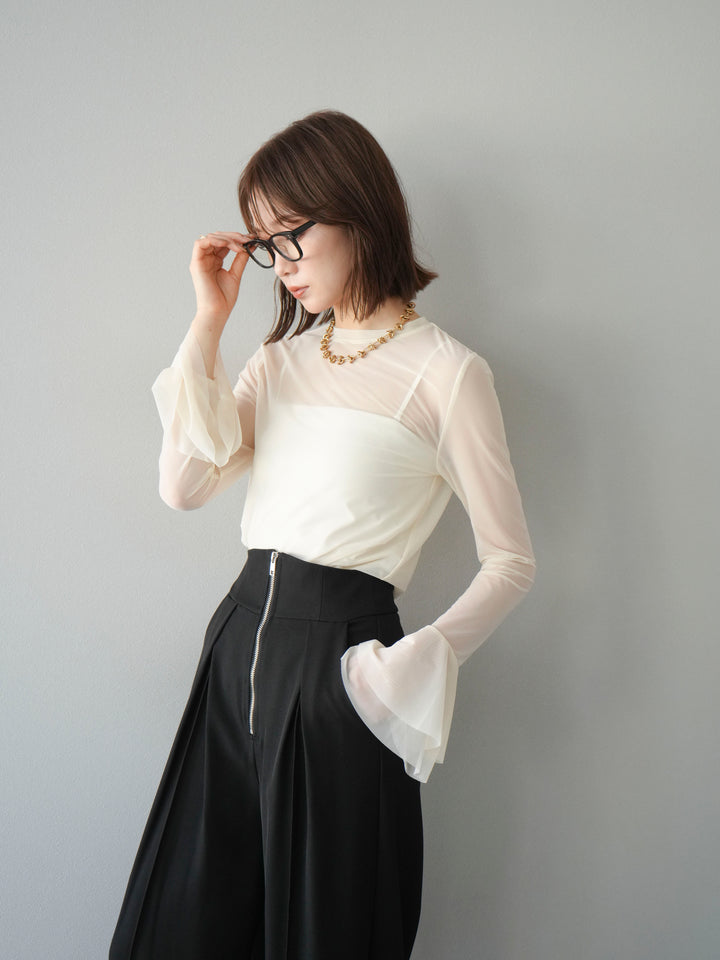 [予約]フレアロングスリーブパワーメッシュトップス/アイボリー