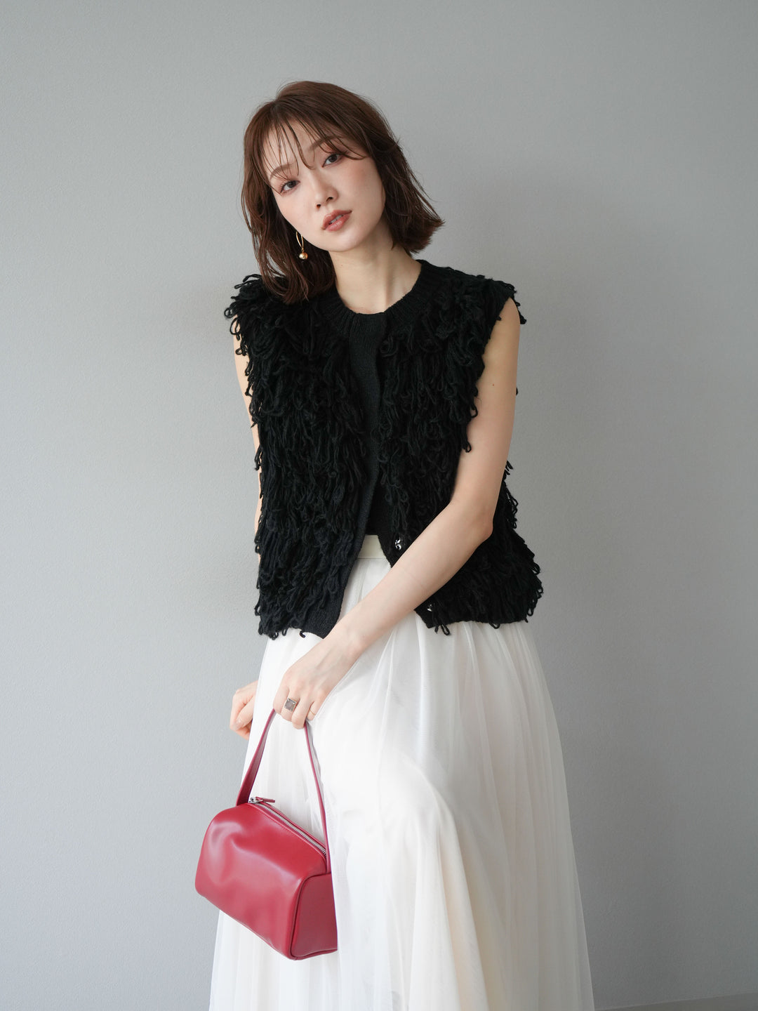 [予約]前開きループニットベスト/ブラック