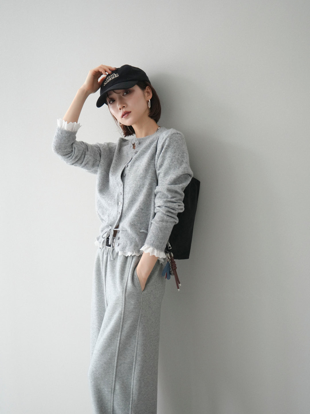 [SET]スカラップレース切り替ニットカーディガン+選べるアクセセット(2set)