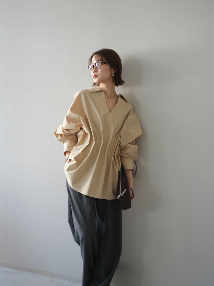 [予約]ウエストギャザースキッパーシャツ/beige