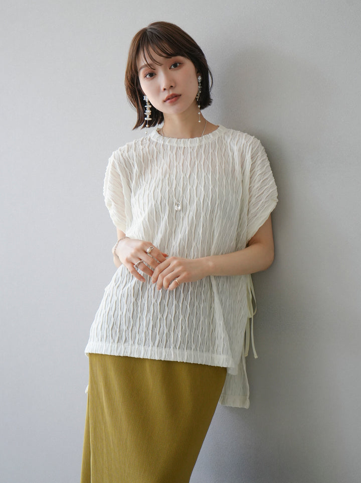 [Pre-order] Arm shirring sheer design mellow pullover/ivory