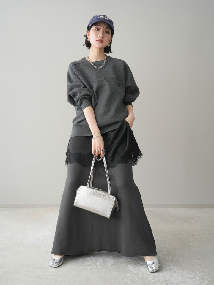 [予約]半ラバープリントロゴスウェットライクニットプルオーバー/mokucharcoal